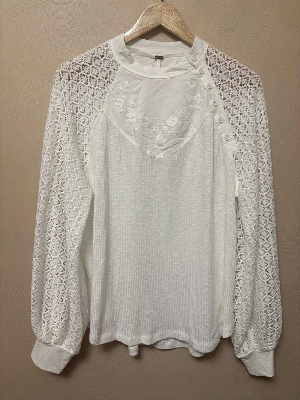 Free People Sweetest Thing Thermal Top Ivory White Size Large NWT New